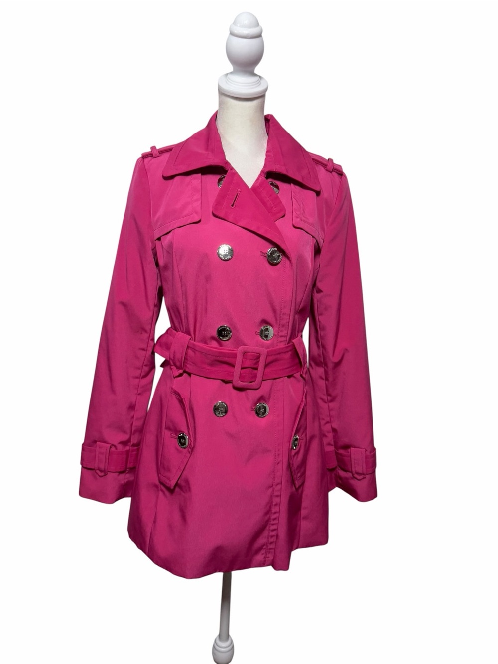 Calvin Klein Hot Pink Belted Double Breasted Trench Coat S
